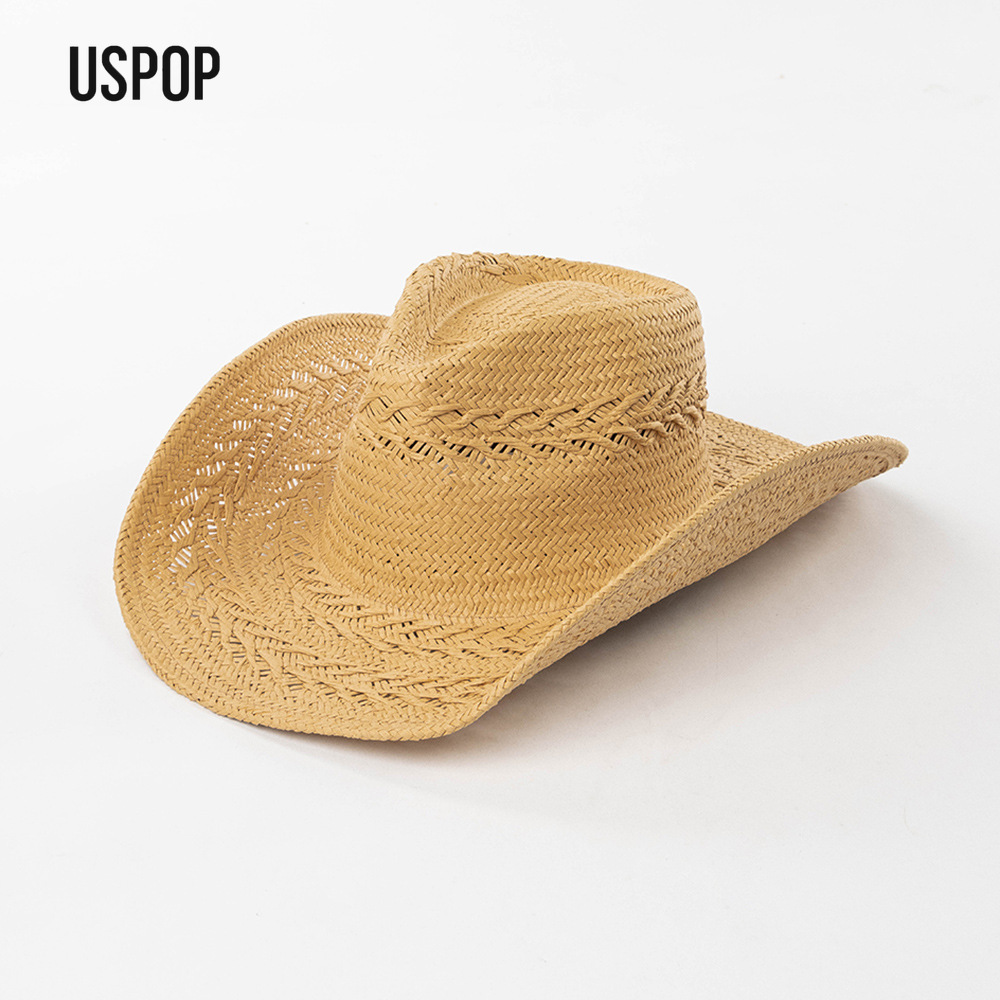 Cowboy Hat Straw - USPOP Damen Sommer-Strohhut im Cowboy-Stil, handgewebter