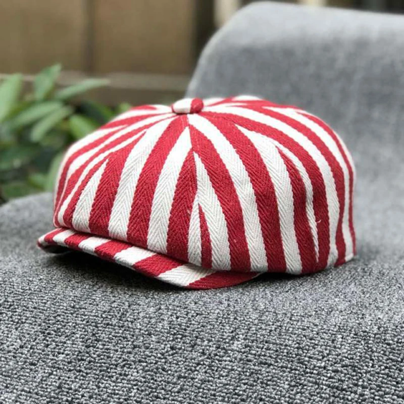 Dad Hat Cotton - Newsboy-Mütze Baumwolle Gestreifte Achteckige Kappe Malermütze